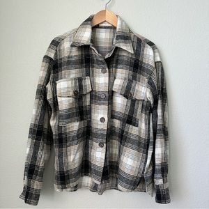 By Together Plaid Size Small Black Grey White Flannel Button Down